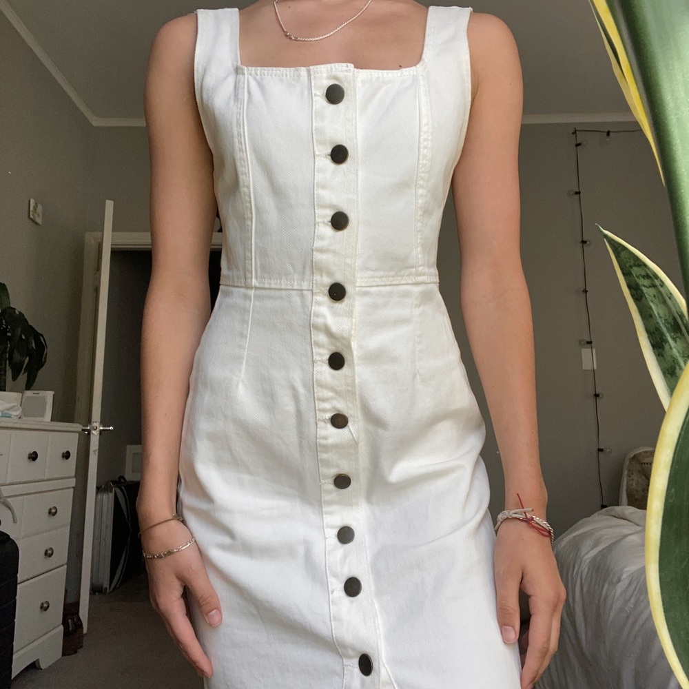 Urban Outfitters White Denim Button Dress